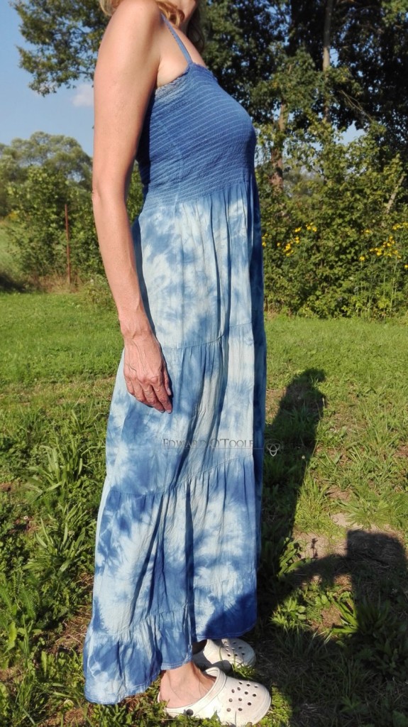 batik blue cotton dress side